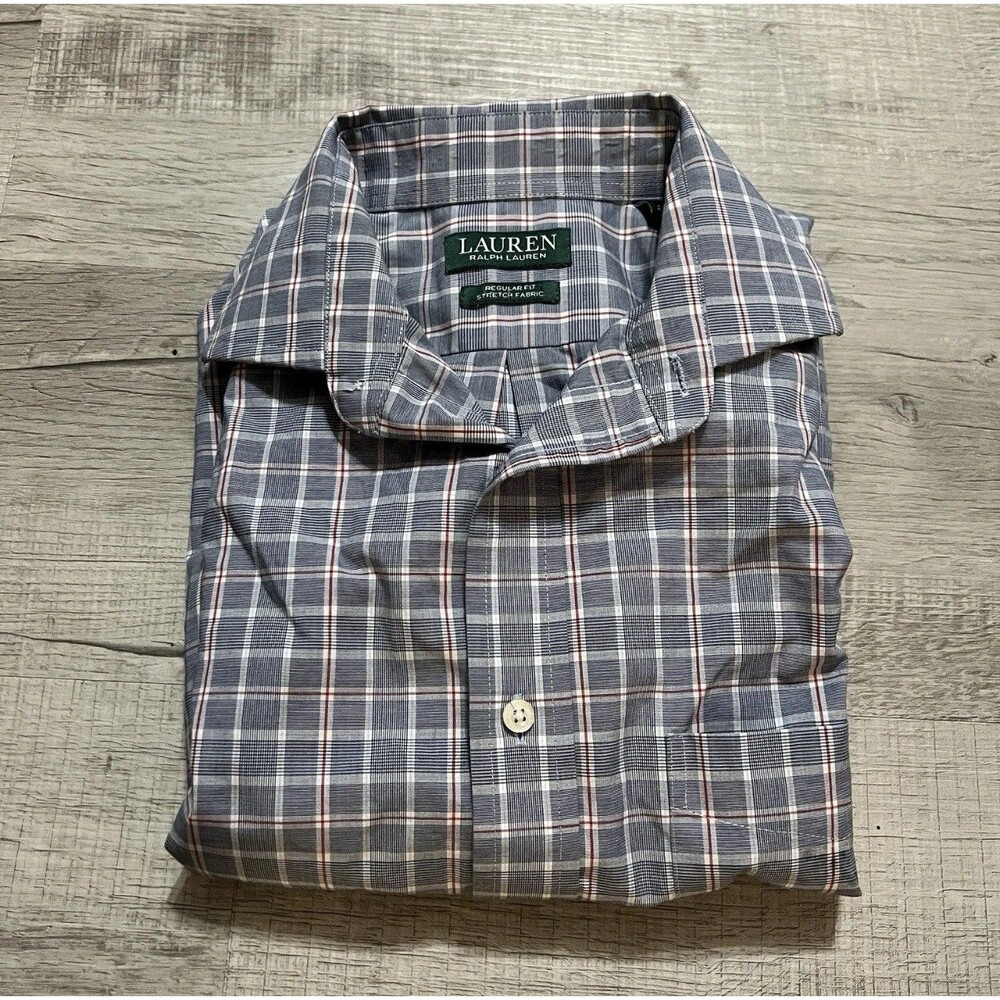 Lauren Ralph Lauren Shirt Men’s 14 1/2 33/34 Graph Check Navy Red White Stretch